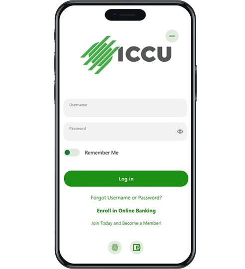iccu mobile app login screen